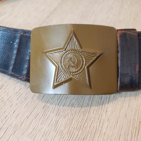 Men's Black Leather Belt with Star Buckle Soviet Union - Picture 2 of 7